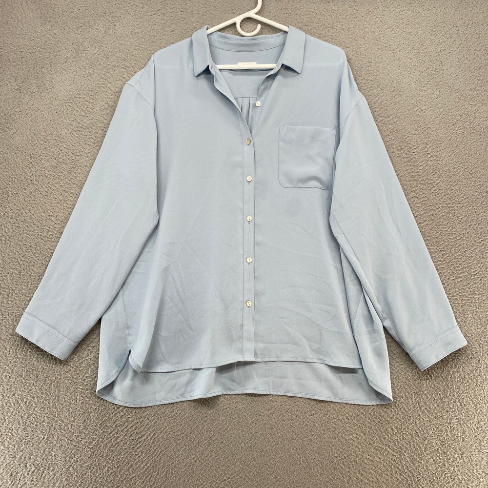 J. Jill Top Womens XL Textured Blue Relaxed Work Office Button Up Long Sleeve